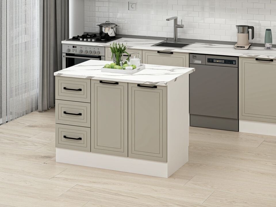 Alvinka 120 Cm Mbr_A Ada Mutfak Dolabı Beyaz Kumtaşı