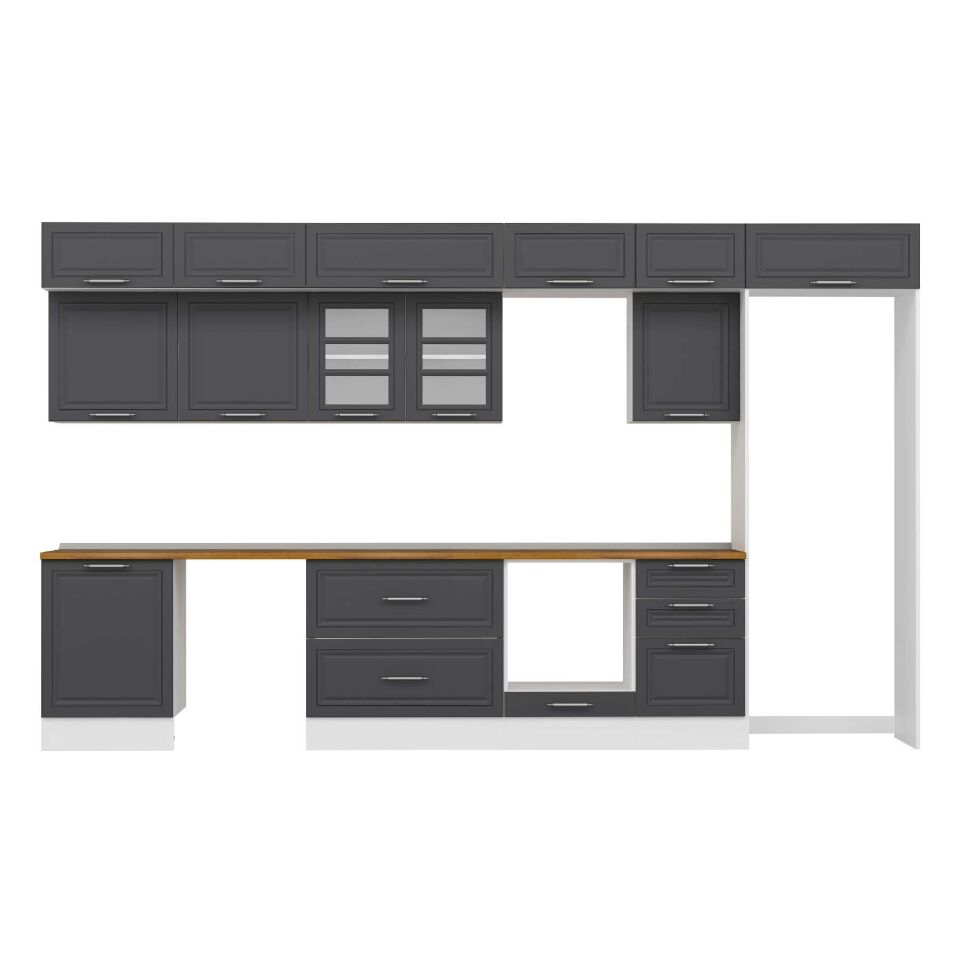 Alvinka 390X240 Cm Klasik Mebran Mutfak Dolabı Mb-E80S60S50-3 Mebran | Antrasit - Mdf