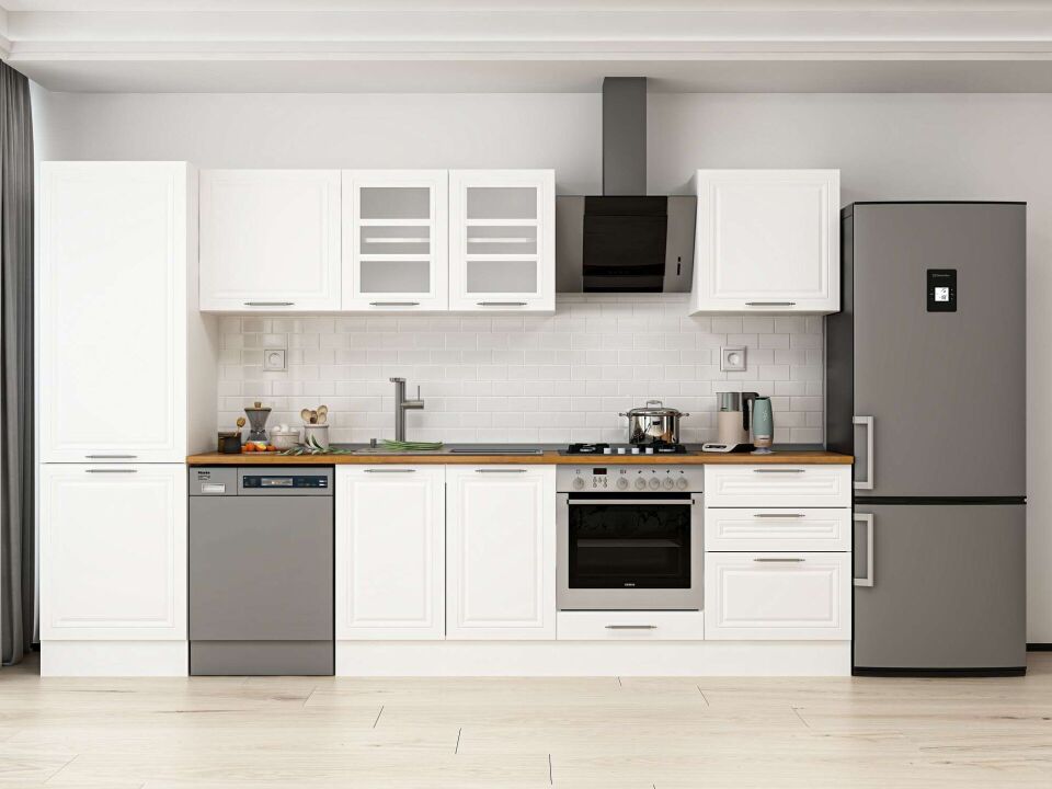 Alvinka 320X210 Cm Klasik Mebran Mutfak Dolabı Mb-E80B60S60-3 Mebran | Beyaz - Mdf