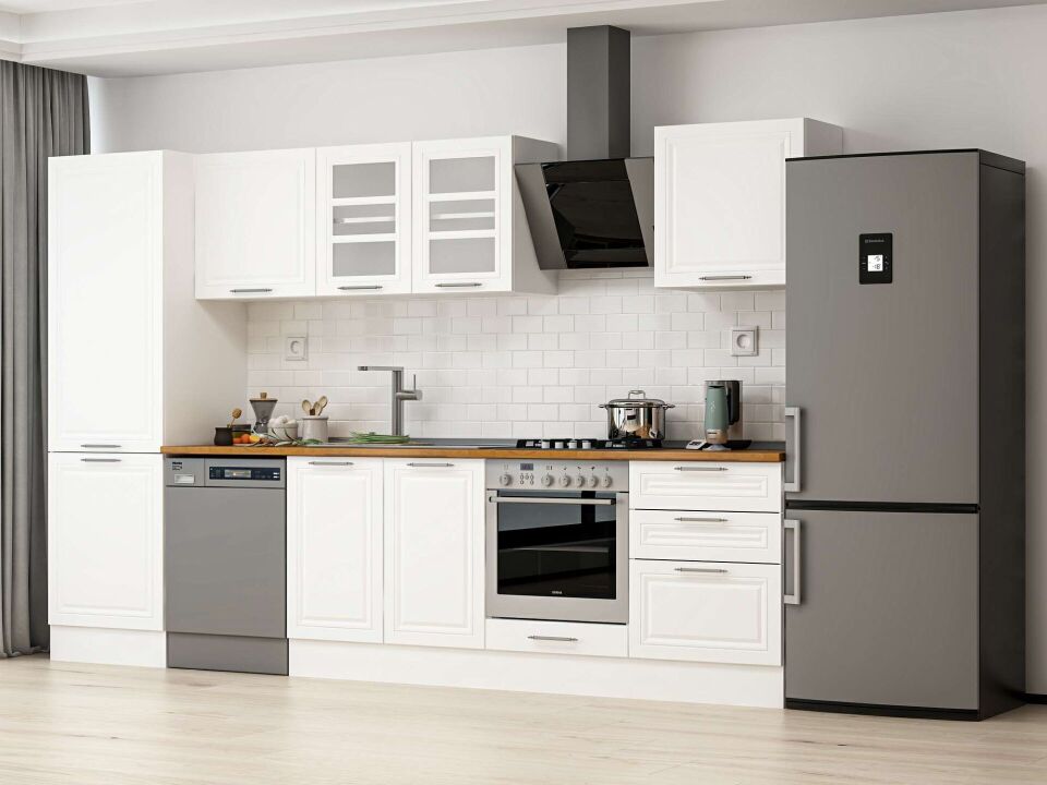 Alvinka 320X210 Cm Klasik Mebran Mutfak Dolabı Mb-E80B60S60-3 Mebran | Beyaz - Mdf
