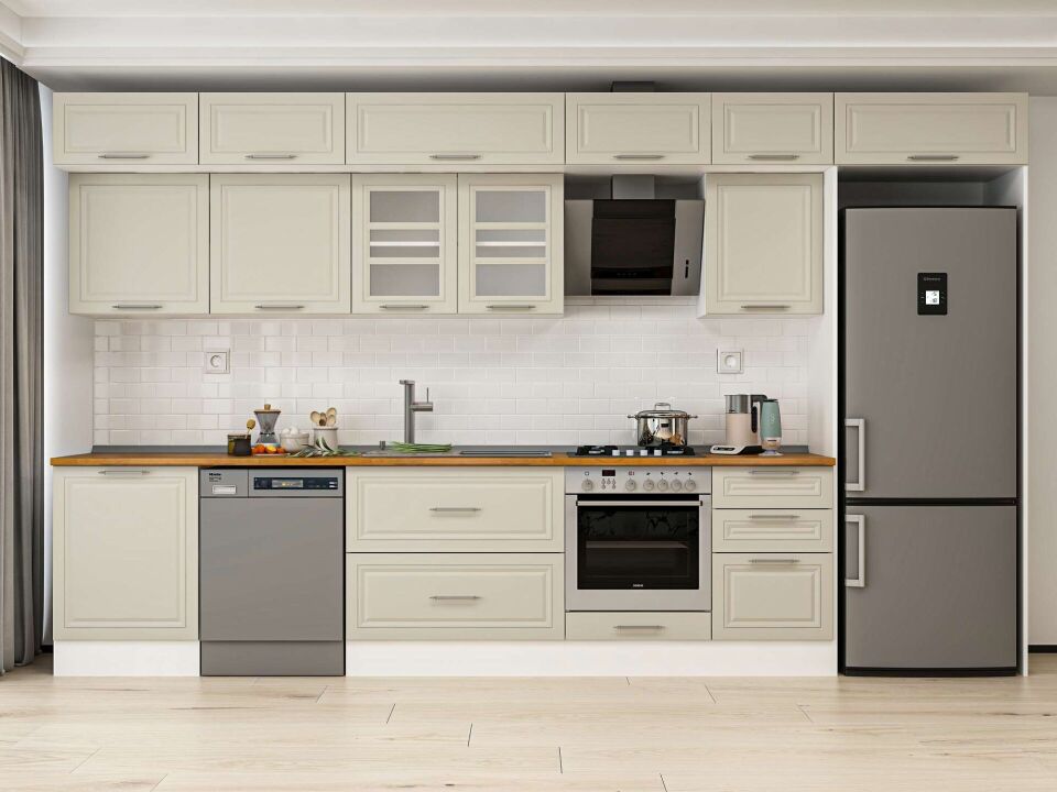 Alvinka 390X240 Cm Klasik Mebran Mutfak Dolabı Mb-E80S60S50-3 Mebran | Kumtaşı - Mdf