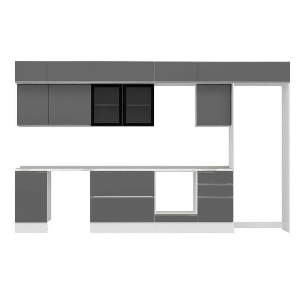 Alvinka 375X240 Cm High Gloss Mutfak Dolabı Mb-E80S45S50-3 High Gloss | Antrasit - Suntalam