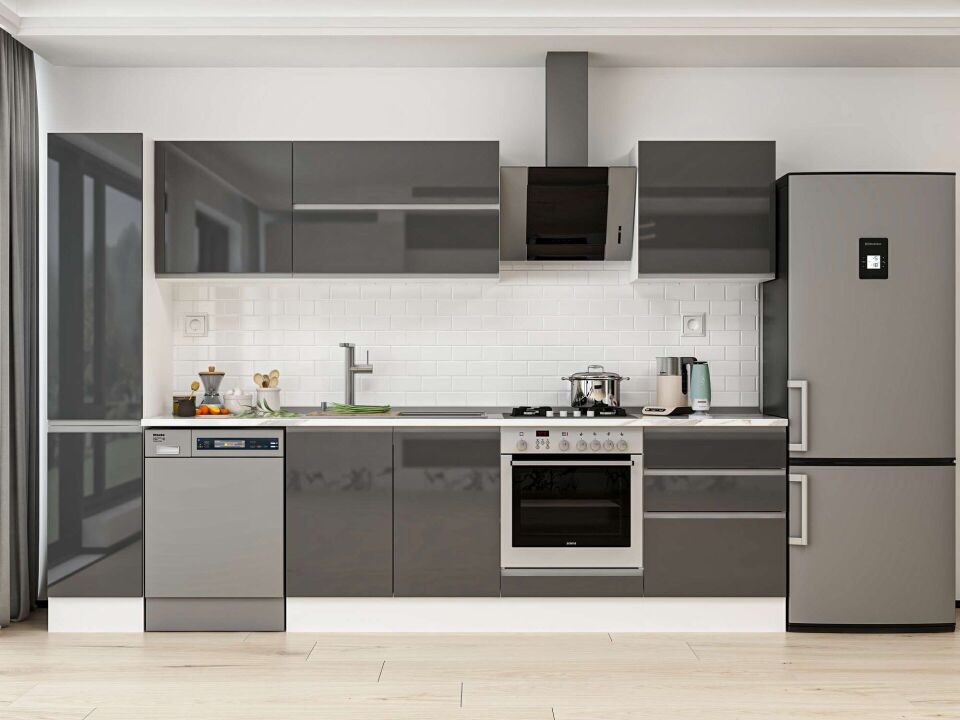Alvinka 310X210 Cm High Gloss Mutfak Dolabı Mb-E90B40S60-2 High Gloss | Antrasit - Mdf