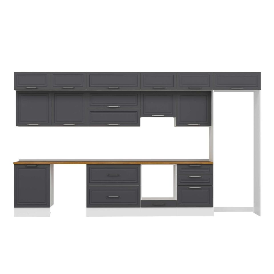 Alvinka 400X240 Cm Klasik Mebran Mutfak Dolabı Mb-E80S60S60-1 Mebran | Antrasit - Suntalam