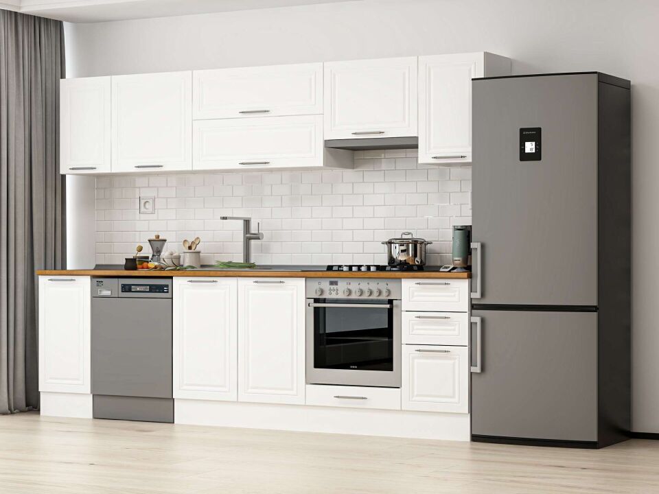Alvinka 290X210 Cm Klasik Mebran Mutfak Dolabı M-E90S40S40-1 Mebran | Beyaz - Suntalam