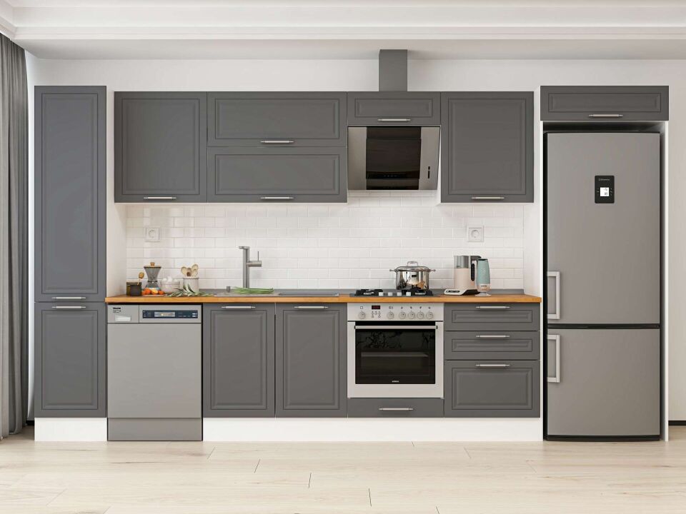Alvinka 385X222 Cm Klasik Mebran Mutfak Dolabı Mbb-E80B45S60-2 Mebran | Antrasit - Mdf