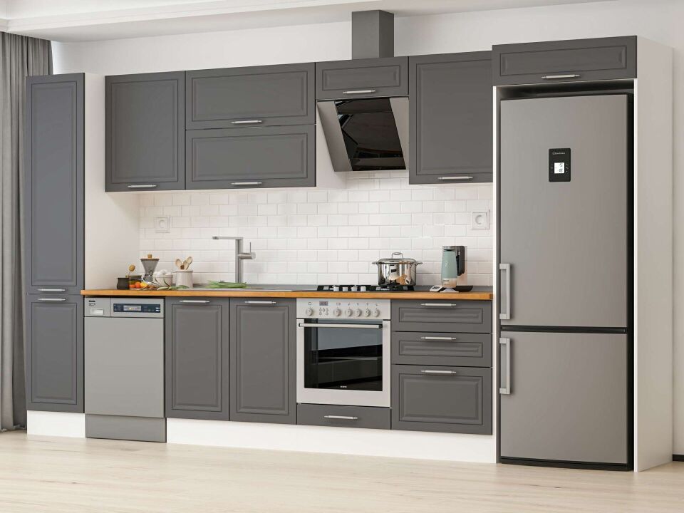 Alvinka 385X222 Cm Klasik Mebran Mutfak Dolabı Mbb-E80B45S60-2 Mebran | Antrasit - Mdf