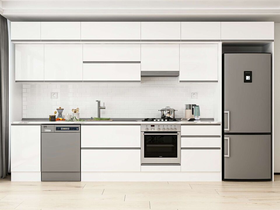 Alvinka 385X240 Cm High Gloss Mutfak Dolabı Mb-E80S45S60-1 High Gloss | Beyaz - Mdf
