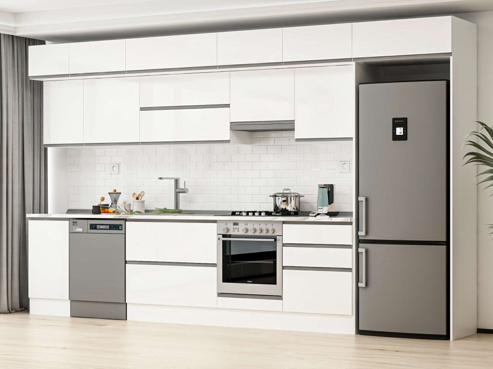 Alvinka 385X240 Cm High Gloss Mutfak Dolabı Mb-E80S45S60-1 High Gloss | Beyaz - Mdf