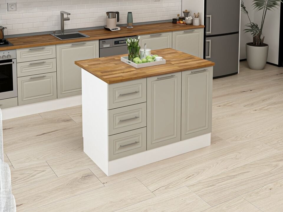 Alvinka 120 Cm Mbr_C Ada Mutfak Dolabı Beyaz Kumtaşı