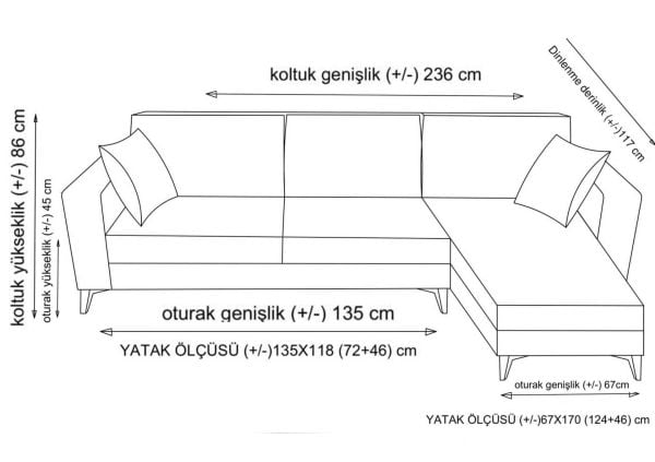 Kristal (2+D) Uzanmalı Köşe Koltuk Takımı