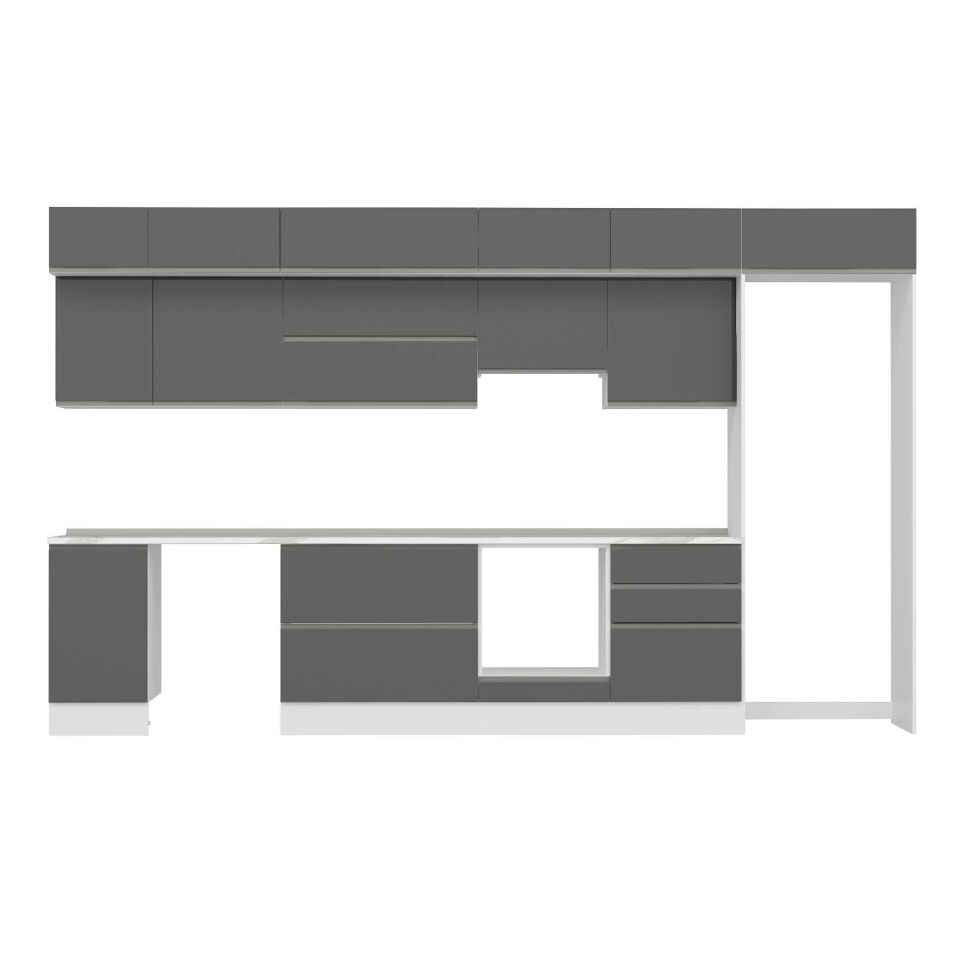 Alvinka 385X240 Cm High Gloss Mutfak Dolabı Mb-E80S45S60-1 High Gloss | Antrasit - Suntalam