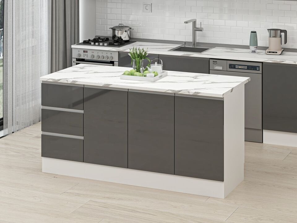 Alvinka 180 Cm Hg_J Ada Mutfak Dolabı Beyaz Antrasit