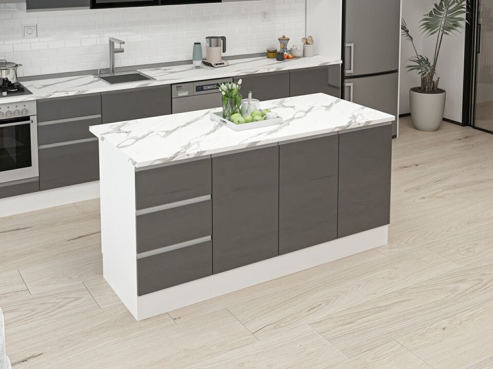 Alvinka 180 Cm Hg_J Ada Mutfak Dolabı Beyaz Antrasit