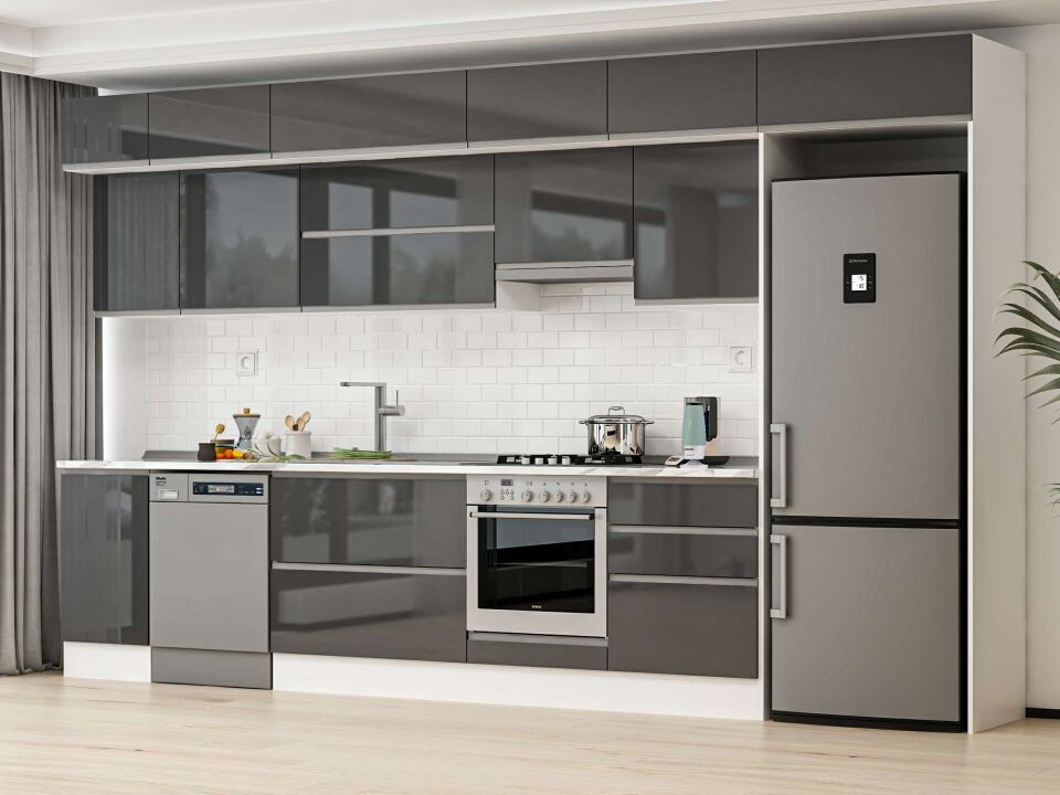 Alvinka 385X240 Cm High Gloss Mutfak Dolabı Mb-E80S45S60-1 High Gloss | Antrasit - Mdf