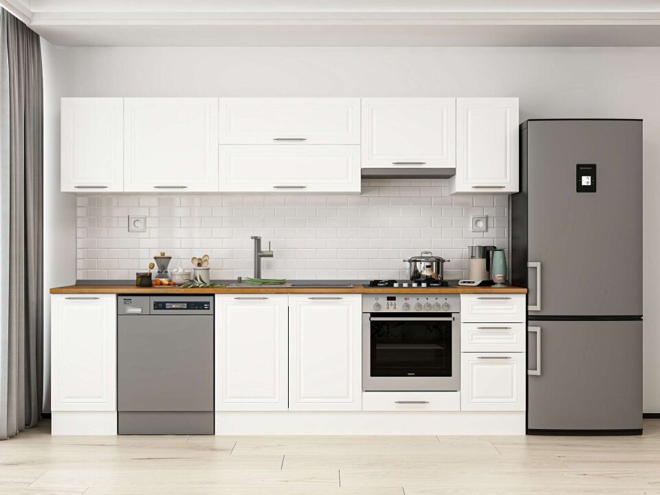 Alvinka 290X210 Cm Klasik Mebran Mutfak Dolabı M-E90S40S40-1 Mebran | Beyaz - Mdf