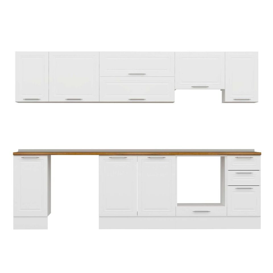 Alvinka 290X210 Cm Klasik Mebran Mutfak Dolabı M-E90S40S40-1 Mebran | Beyaz - Mdf
