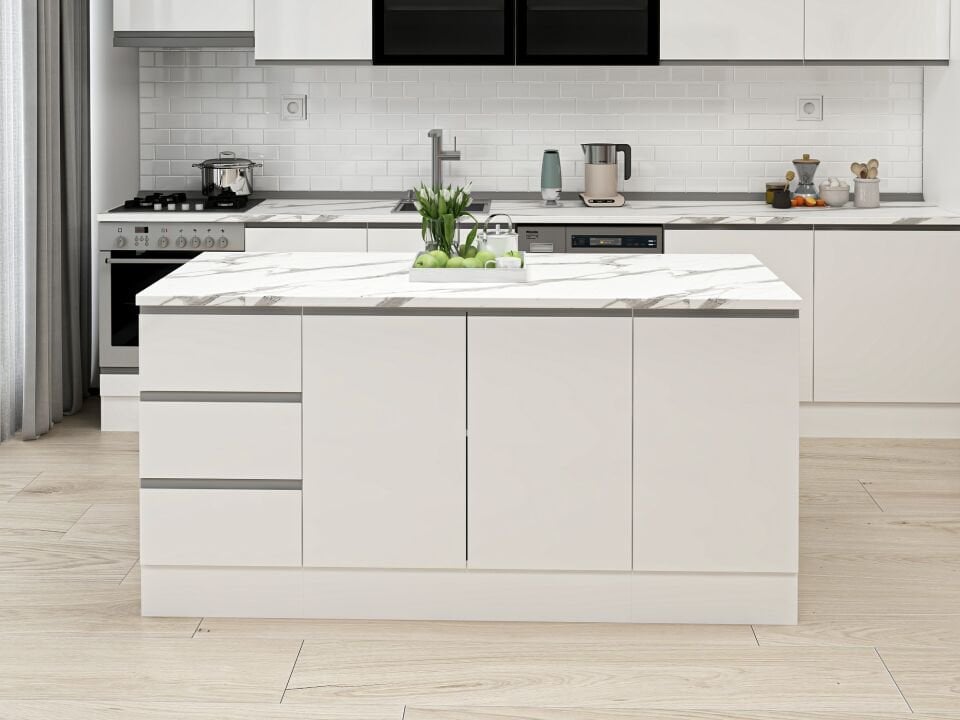 Alvinka 180 Cm Hg_J Ada Mutfak Dolabı Beyaz Beyaz