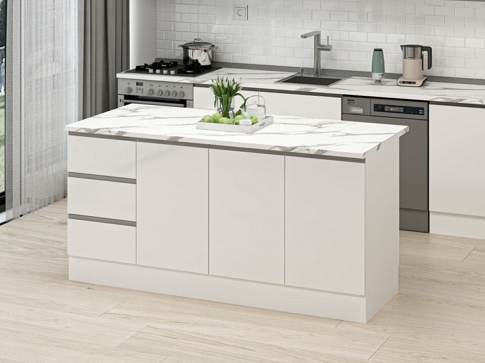 Alvinka 180 Cm Hg_J Ada Mutfak Dolabı Beyaz Beyaz