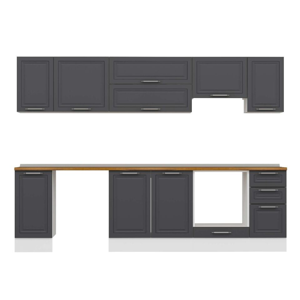 Alvinka 290X210 Cm Klasik Mebran Mutfak Dolabı M-E90S40S40-1 Mebran | Antrasit - Mdf