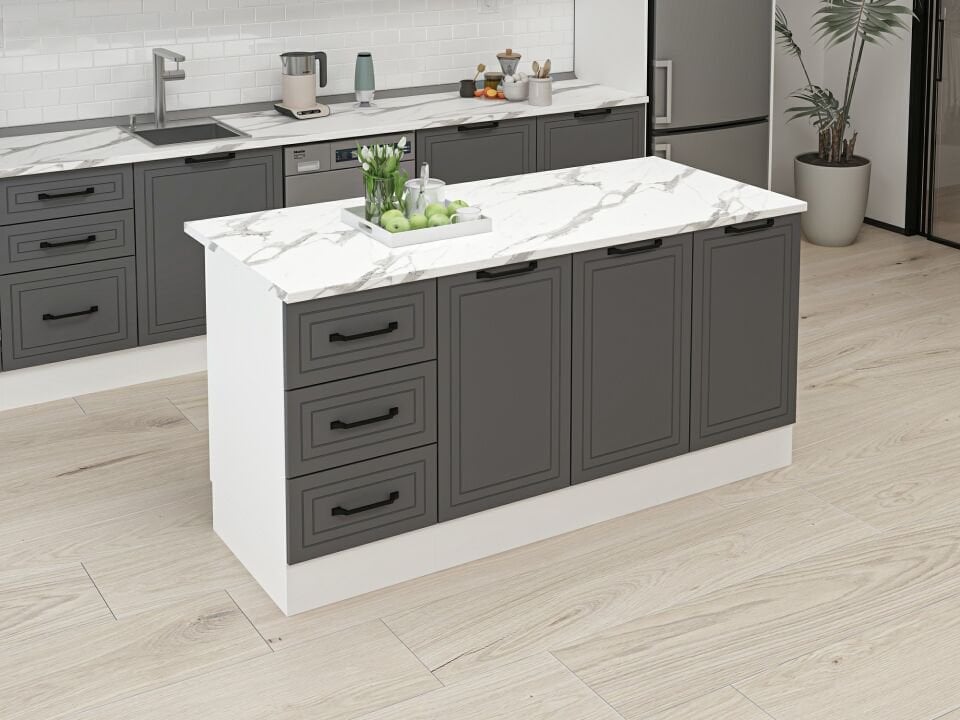 Alvinka 180 Cm Mbr_A Ada Mutfak Dolabı Beyaz Antrasit