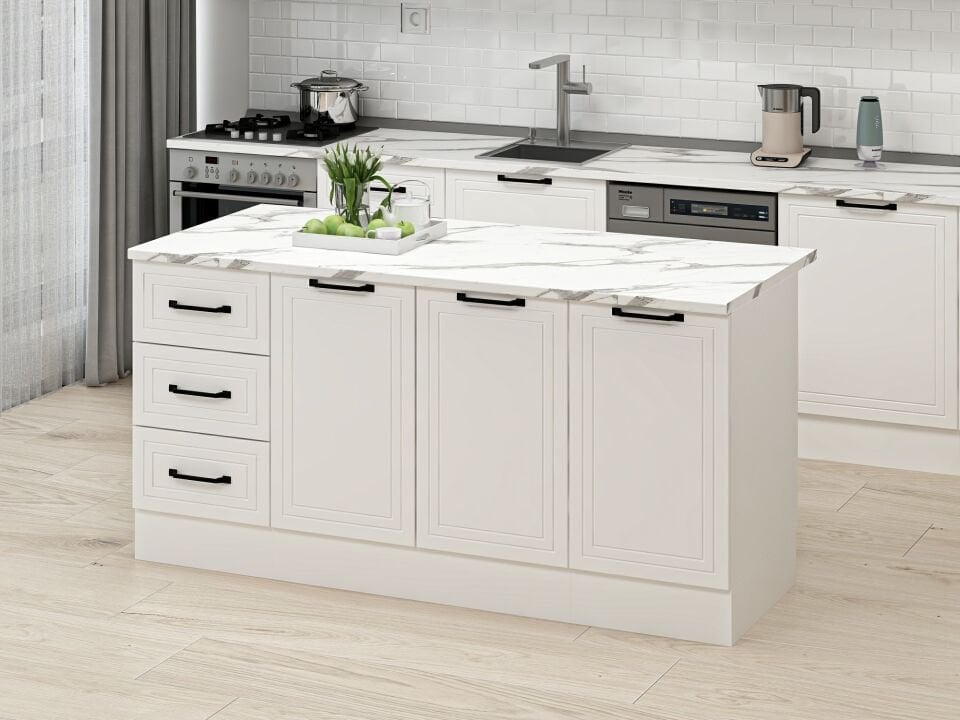 Alvinka 180 Cm Mbr_A Ada Mutfak Dolabı Beyaz Beyaz