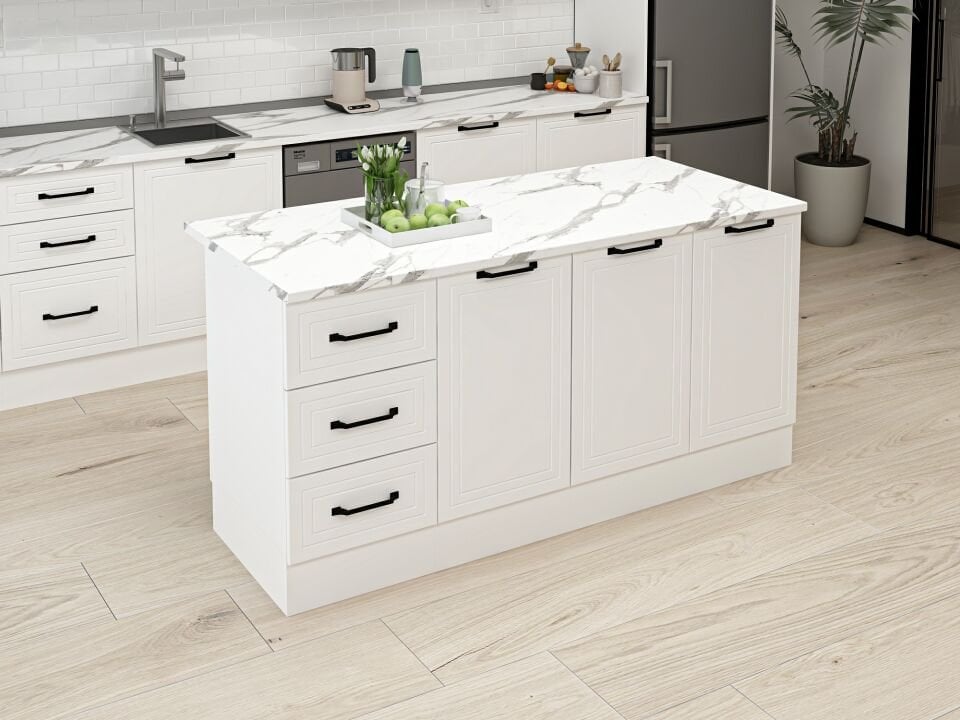 Alvinka 180 Cm Mbr_A Ada Mutfak Dolabı Beyaz Beyaz