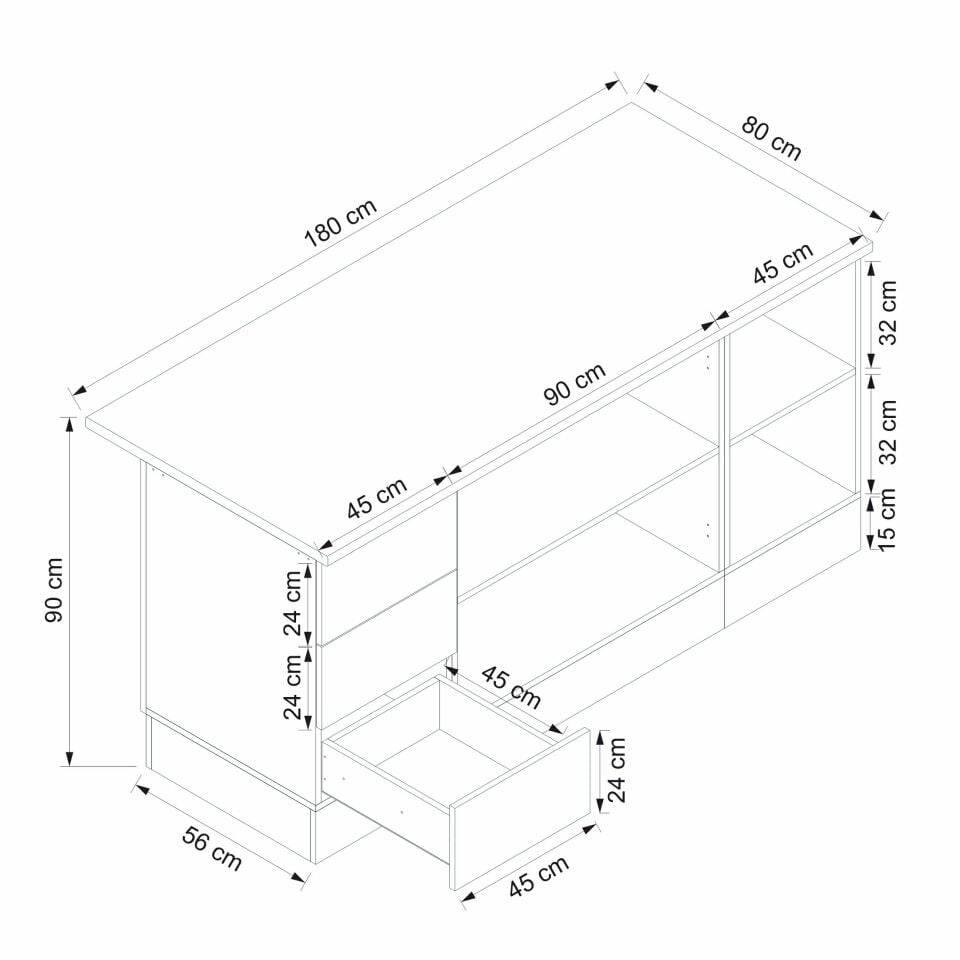 Alvinka 180 Cm Mbr_A Ada Mutfak Dolabı Beyaz Beyaz