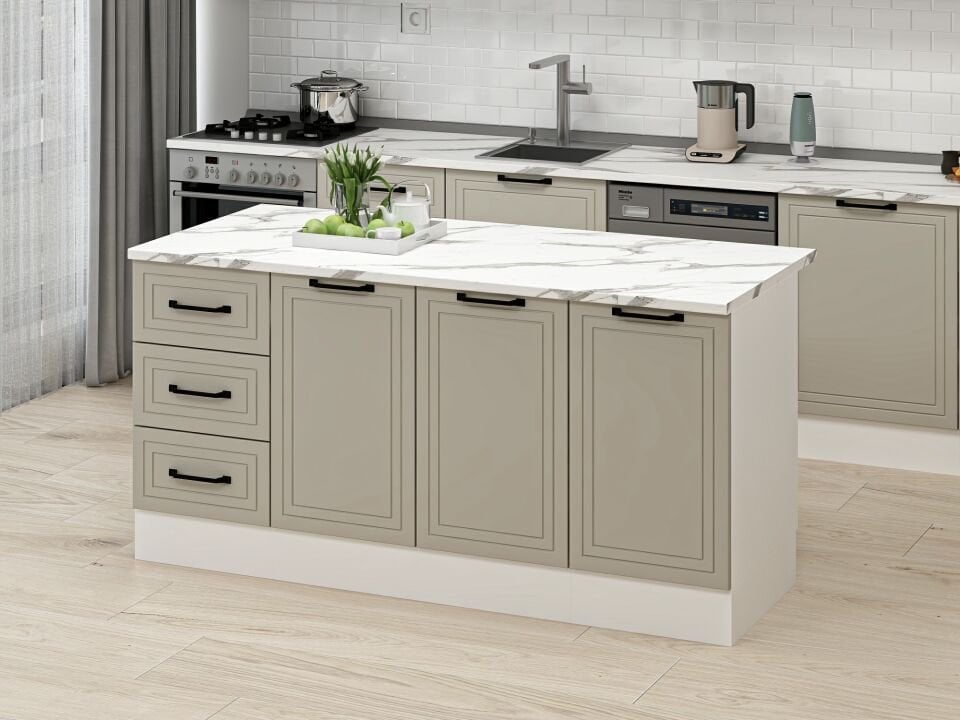 Alvinka 180 Cm Mbr_A Ada Mutfak Dolabı Beyaz Kumtaşı