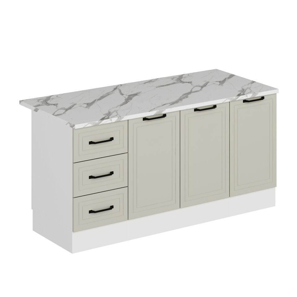 Alvinka 180 Cm Mbr_A Ada Mutfak Dolabı Beyaz Kumtaşı