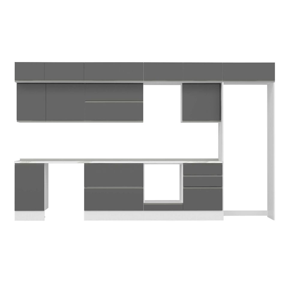 Alvinka 385X240 Cm High Gloss Mutfak Dolabı Mb-E80S45S60-2 High Gloss | Antrasit - Mdf