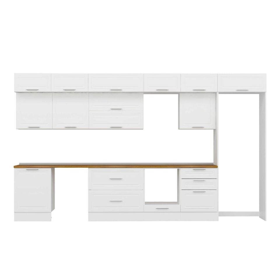 Alvinka 400X240 Cm Klasik Mebran Mutfak Dolabı Mb-E80S60S60-2 Mebran | Beyaz - Mdf