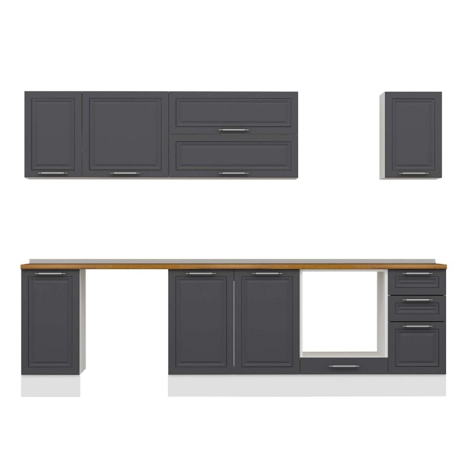 Alvinka 290X210 Cm Klasik Mebran Mutfak Dolabı M-E90S40S40-2 Mebran | Antrasit - Suntalam