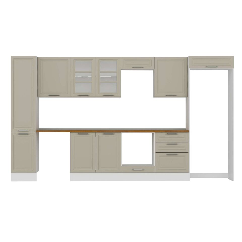 Alvinka 385X222 Cm Klasik Mebran Mutfak Dolabı Mbb-E80B45S60-3 Mebran | Kumtaşı - Mdf