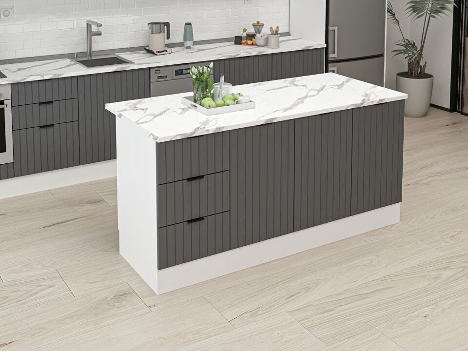 Alvinka 180 Cm Mbr_B Ada Mutfak Dolabı Beyaz Antrasit