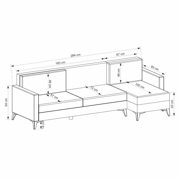 Kristal (3+D) Uzanmalı Köşe Koltuk Takımı