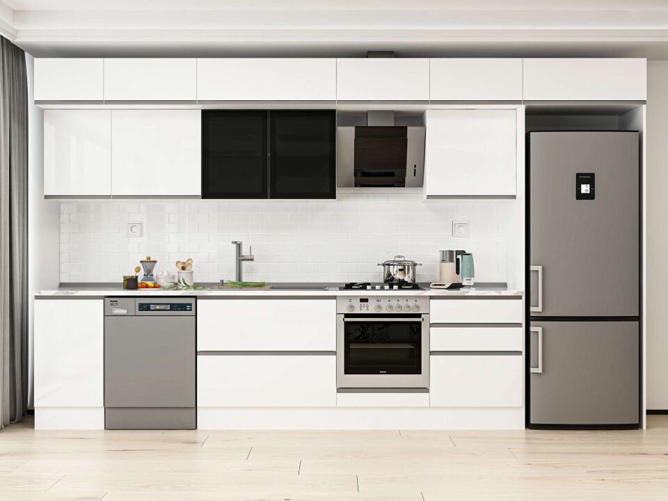 Alvinka 385X240 Cm High Gloss Mutfak Dolabı Mb-E80S45S60-3 High Gloss | Beyaz - Mdf