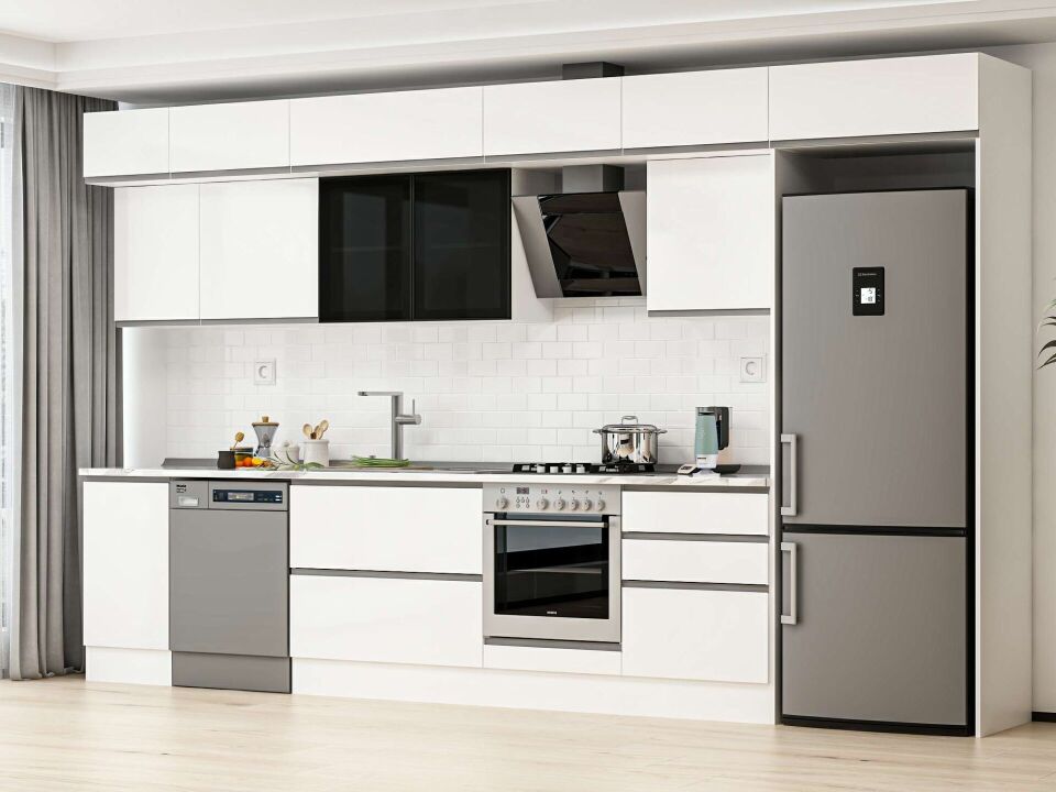 Alvinka 385X240 Cm High Gloss Mutfak Dolabı Mb-E80S45S60-3 High Gloss | Beyaz - Mdf