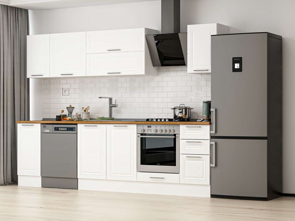 Alvinka 290X210 Cm Klasik Mebran Mutfak Dolabı M-E90S40S40-2 Mebran | Beyaz - Mdf