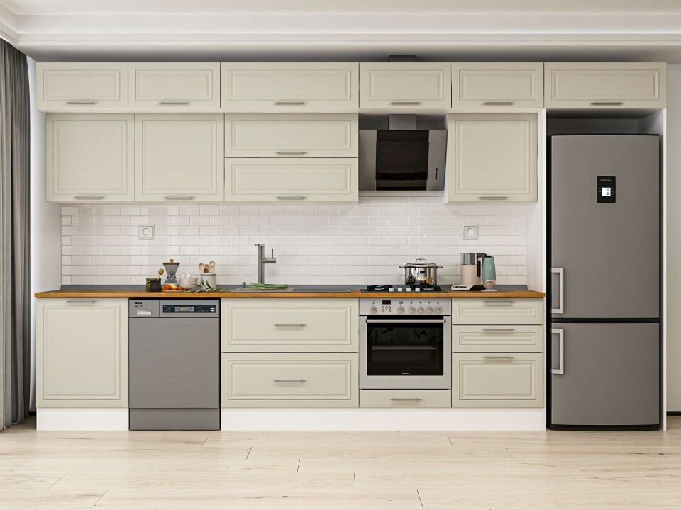 Alvinka 400X240 Cm Klasik Mebran Mutfak Dolabı Mb-E80S60S60-2 Mebran | Kumtaşı - Mdf