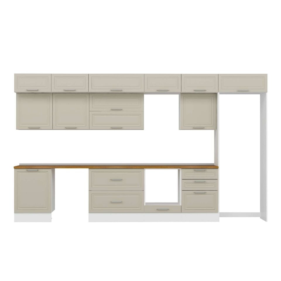 Alvinka 400X240 Cm Klasik Mebran Mutfak Dolabı Mb-E80S60S60-2 Mebran | Kumtaşı - Mdf
