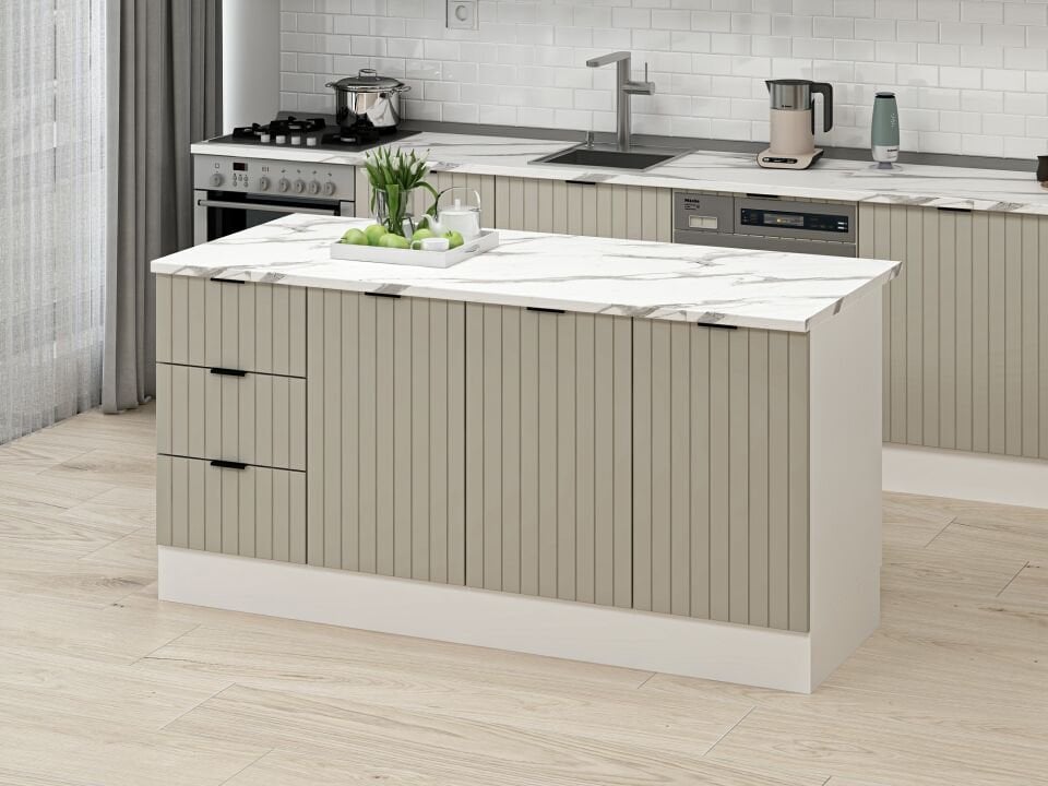 Alvinka 180 Cm Mbr_B Ada Mutfak Dolabı Beyaz Kumtaşı