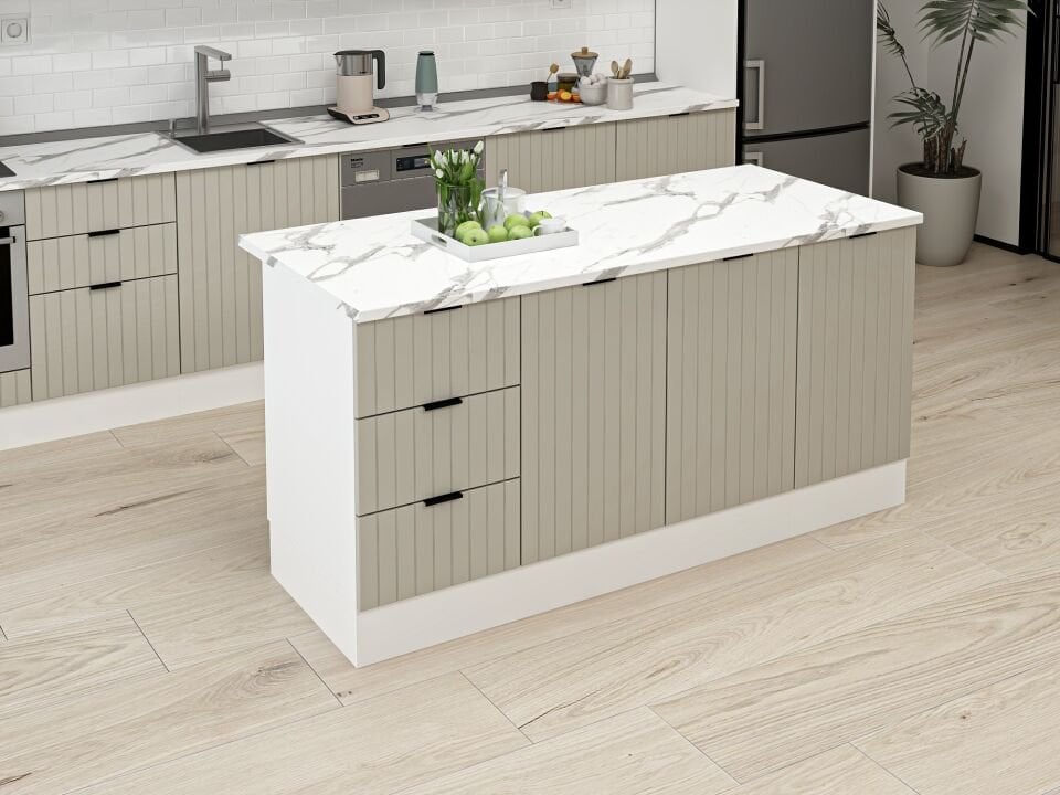 Alvinka 180 Cm Mbr_B Ada Mutfak Dolabı Beyaz Kumtaşı