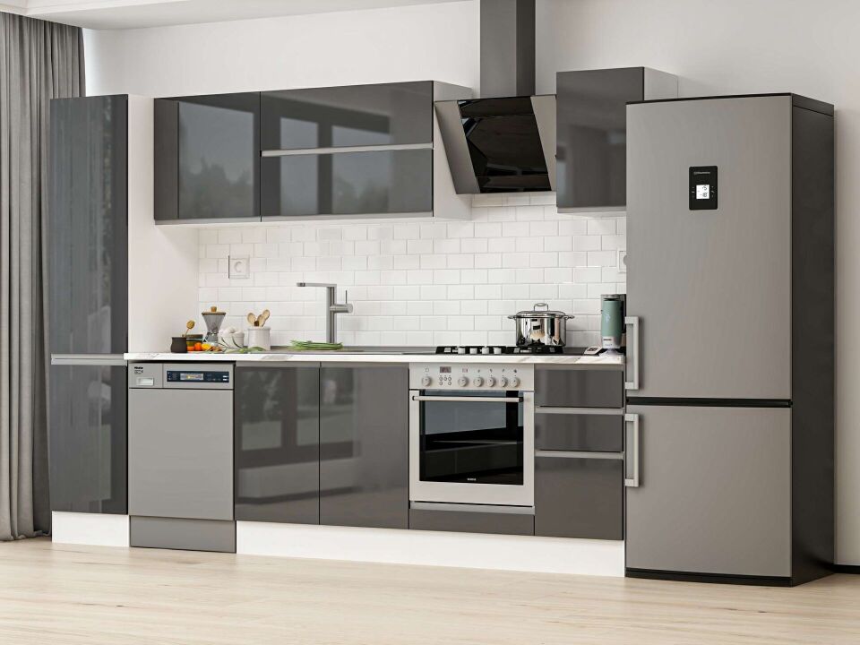 Alvinka 295X210 Cm High Gloss Mutfak Dolabı Mb-E90B45S40-2 High Gloss | Antrasit - Suntalam