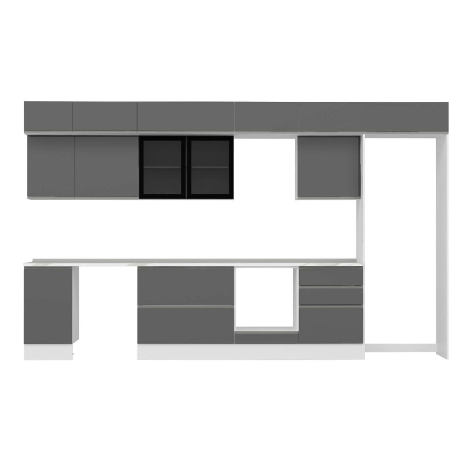 Alvinka 385X240 Cm High Gloss Mutfak Dolabı Mb-E80S45S60-3 High Gloss | Antrasit - Suntalam