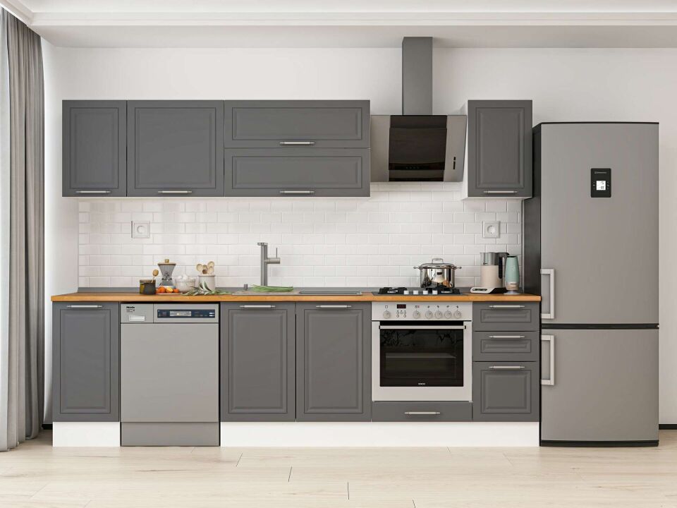 Alvinka 290X210 Cm Klasik Mebran Mutfak Dolabı M-E90S40S40-2 Mebran | Antrasit - Mdf