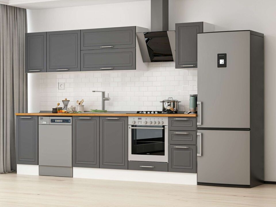 Alvinka 290X210 Cm Klasik Mebran Mutfak Dolabı M-E90S40S40-2 Mebran | Antrasit - Mdf