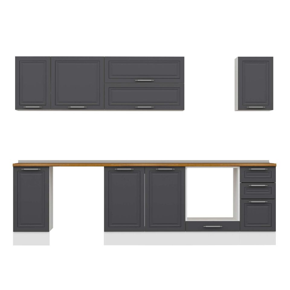 Alvinka 290X210 Cm Klasik Mebran Mutfak Dolabı M-E90S40S40-2 Mebran | Antrasit - Mdf