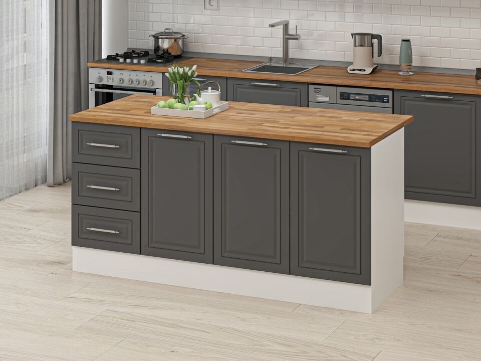 Alvinka 180 Cm Mbr_C Ada Mutfak Dolabı Beyaz Antrasit