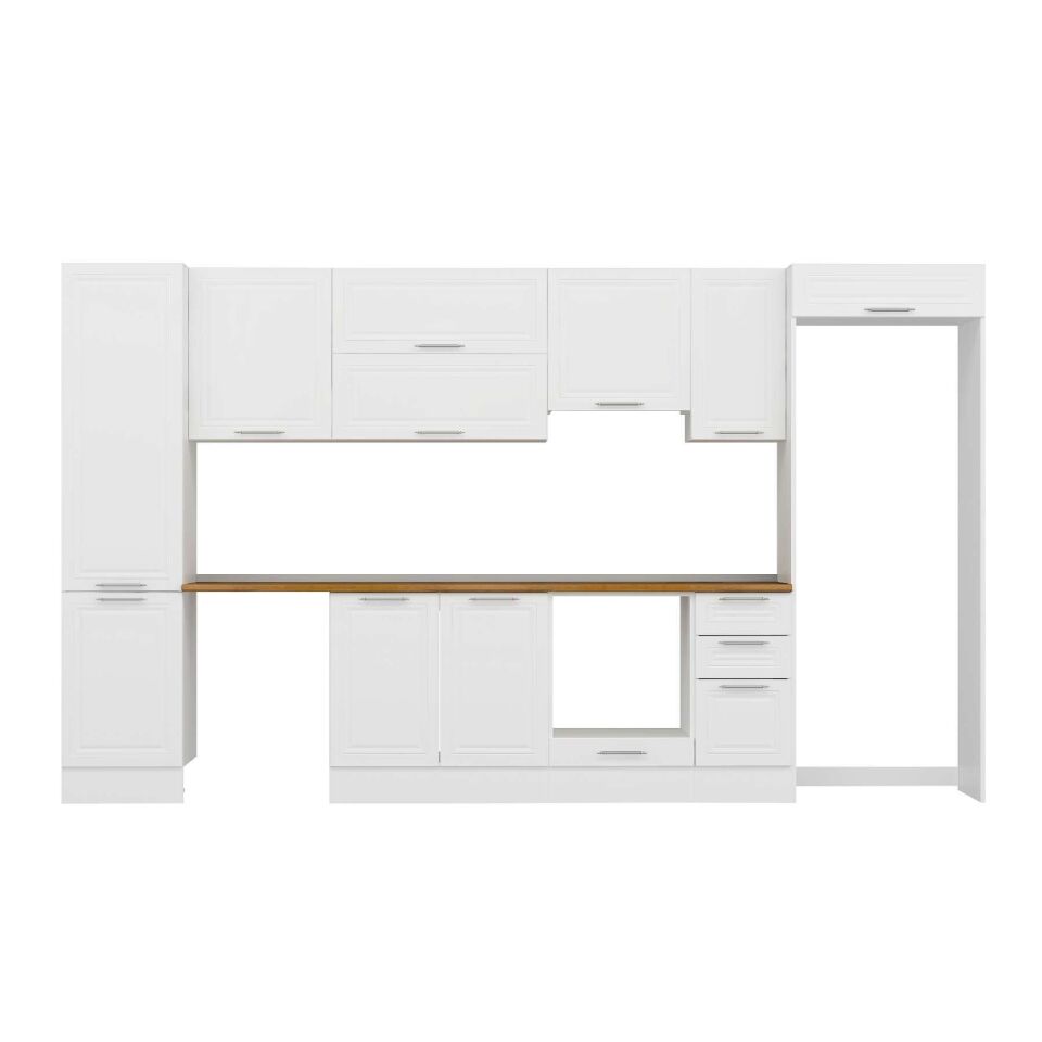 Alvinka 370X222 Cm Klasik Mebran Mutfak Dolabı Mbb-E80B50S40-1 Mebran | Beyaz - Mdf